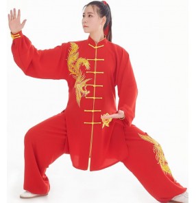 Tai chi Clothing for Women Men Embroidered Dragon phoenix Chinese kung fu uniforms taiji clothing martial arts wushu competition suit for men and women